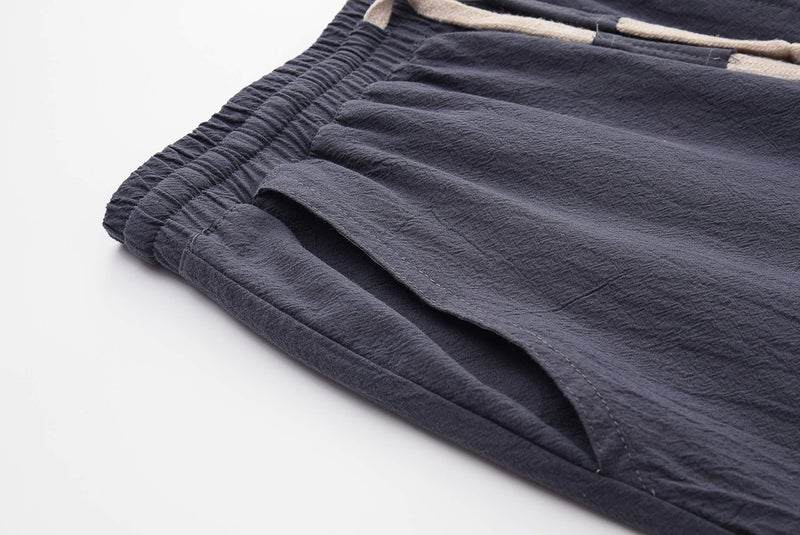 SIR7 Men's Linen Casual Classic Fit 11 Inch Inseam Elastic Waist Shorts with Drawstring Grey Large - Image 4